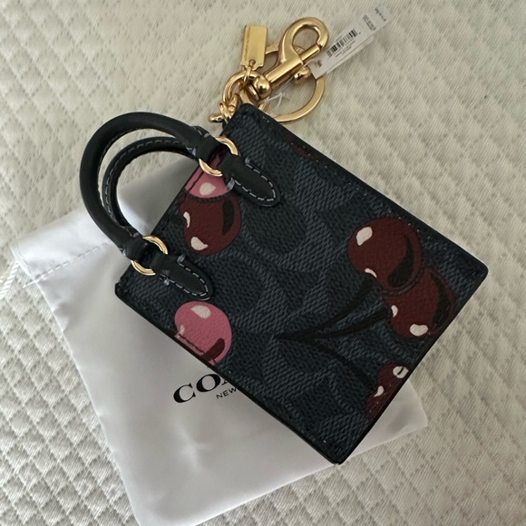 NWT | COACH North/South Mini Tote Bag Charm | Cherry Print - Picture 7 of 14
